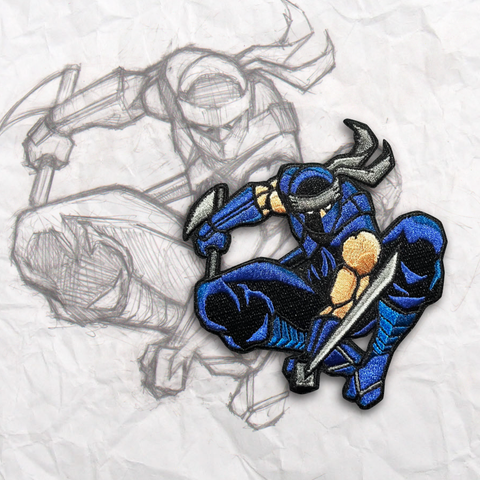 Grumpy Blue Ninja Embroidery Patch