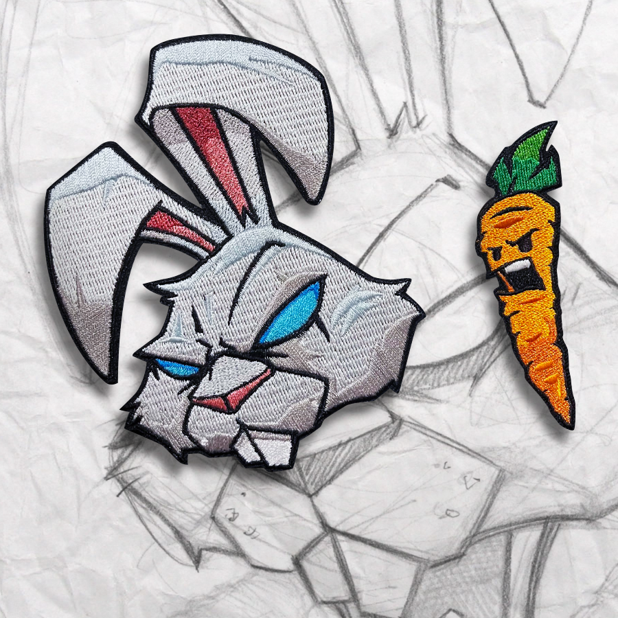 Grumpy Rabbit & Carrot Embroidery Patch set