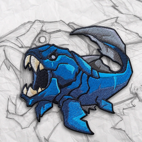 Grumpy Dunkleosteus Fish, Deep Blue Embroidery Patch