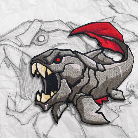 Grumpy Dunkleosteus Fish Embroidery Patch