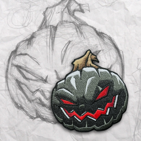 Grumpy O' Lantern Dark Pumpkin Embroidery Patch