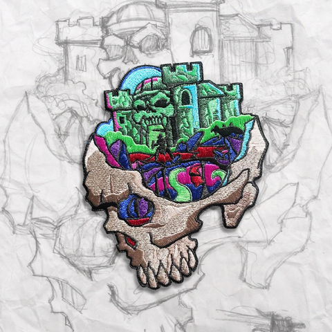 Minds Eye, Grey Skull Embroidery Patch