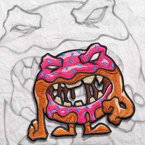 Grumpy Hunger Painz, Pink Donut Embroidery Patch