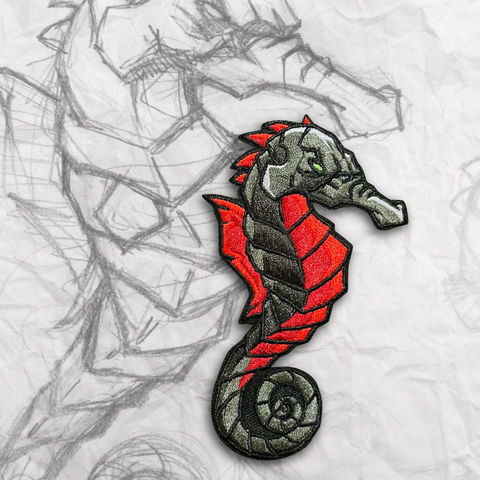 Grumpy Dark Seahorse Embroidery Patch